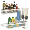 PUSDON 5-in-1 Wide Wall Mount Wrapped Mesh Kitchen Organizer & Shower Caddy Kit, with Paper Towel Holder, Utensil Holder, Soap Dish, Heavy Duty 50LBS - White, Netting - color: White, size: 5-in-1 Full Mesh (12.6" Wide)