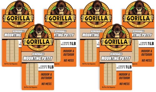 Gorilla Removable Mounting Putty Reusable & Repositionable Adhesive 84 Count Pre-Cut Squares (Pack of 6) Holds 2 lbs Back to School Supplies for Teachers Students Parents, Indoor Outdoor - size: 252 Squares (Pack of 2)