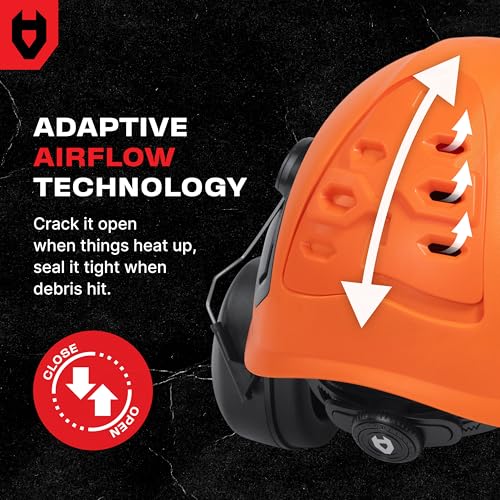 NoCry ANSI Z89.1 Rated Arborist Helmet — Chainsaw Helmet with Face Shield and Ear Muffs — Adjustable Hard Hat with Adaptive Ventilation; Impact-Resistant Mesh Face Shield for Forestry with Side Guards - style: Improved