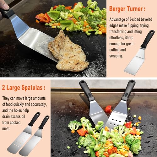 N NOBLE FAMILY 38PCS Griddle Accessories Kit, Professional Grill Tools Set - style: Round Griddle Press
