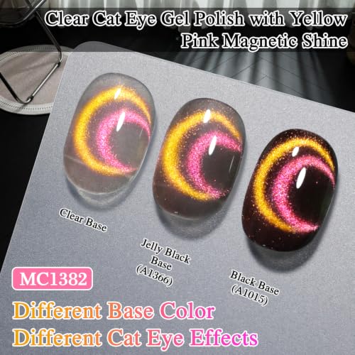 Double Rhythm Jelly Glass Cat Eye Gel Polish with Magnet 15ML Holographic Glitter Shimmer Translucent Color Magnetic Nail Polish Salon DIY at Home (Pink Orange-MC1382) - color: Halo Pink Orange