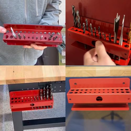 MUTUACTOR Drill Bit Organizer Heavy Duty,Quick Access Magnetic Mount Drill Bit Holder,Anti-scratch Magnetic Tool Holder for Long Phillips Head Drill Bits Impact Bits Storage,Red,26 Holes - style: Red Magnetic Drill Bit Holder