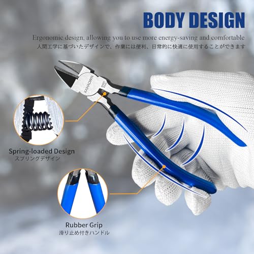 Wire Cutters 5 Pack, 6.5 inch,KAIHAOWIN Flush Cutters Diagonal Cutters Side Cutters Precision Ultra Sharp Spring Loaded Wire Snips Clippers Dikes Cutting Pliers Small for Crafting Jewelry Making,Blue - size: 6.5 inch