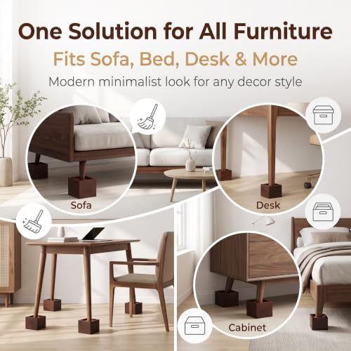 Lufia 4 Inch Solid Pine Wood Furniture Risers 4 Pack, 2000 LBS Heavy Duty Silicone Non Slip Lift Blocks for Bed Sofa Desk Cabinet - color: Dark Brown - 4-pack, size: 4 Inch