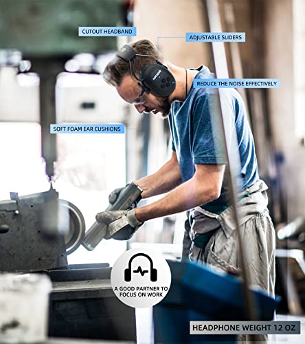 HZ07 Upgrade Bluetooth 5.3 Hearing Protection - NRR 25dB Noise Cancelling Earmuffs 40 Hours+ Playing Time with 1500mAh Rechargeable Battery for Mowing, Workshops, Black - style: Black, No Fm/Am, Bluetooth, Rechargeable Battery