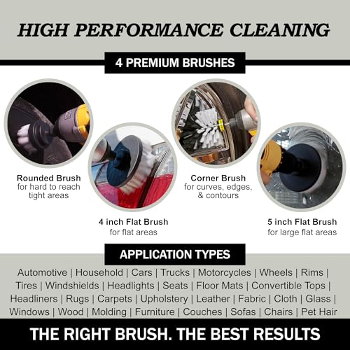 White Soft Interior Car Detailing Drill Brush Set - Nylon Auto Scrubber