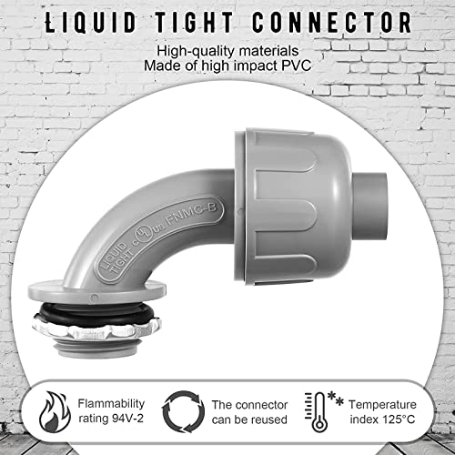 Yaomiao 50 Pcs 1/2 in Liquid Tight Connectors, 90 Degree PVC, 50 Pcs