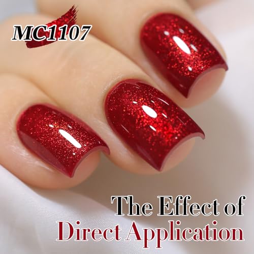 Double Rhythm Jelly Glass Cat Eye Gel Polish with Magnet 15ML Holographic Glitter Shimmer Translucent Sheer Color Magnetic Nail Polish Salon DIY at Home (Blood Red-MC1107) - color: Jelly Blood Red