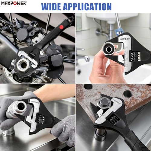 MAXPOWER Slim Jaw Adjustable Wrench Set, 8" 10" 12" Wide Jaw Opening Adjustable Wrench, Dual Scale with Metric and SAE, Deep Jaw with Soft Grip Handle, Jaw Capacity 36mm 50mm 60mm - size: 8" 10" 12"