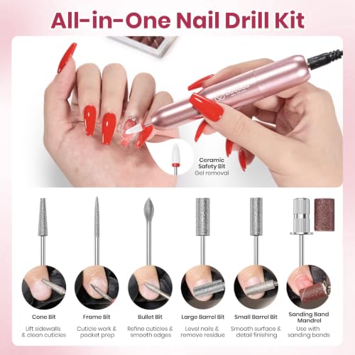 Beetles Electric Nail Drill Kit, 7 Drill Bit 0-12000 RPM Electric Nail File - color: A - Pink