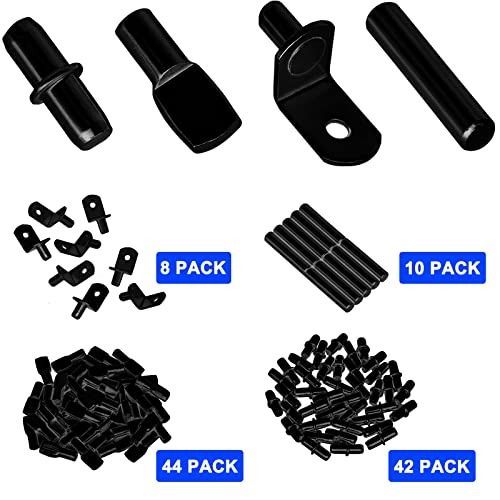 104Pcs Shelf Pins Pegs Kit,4 Styles Shelf Support Pegs,Bookshelf Pegs for Shelves,Cabinet Shelf Bracket Pegs Shelf Holders Pins for Kitchen Furniture & Closet (5mm & 1/4 inch,Black) - style: 4 Style-Black-104 Pcs