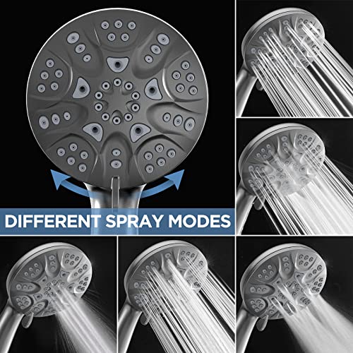 6-Mode High Pressure Handheld Shower Head Set, Consumer Reports Recommended HOPOPRO High Flow Hand Held Showerhead with 59 Inch Hose Bracket Teflon Tape Rubber Washers - color: Gray, style: 6 Modes