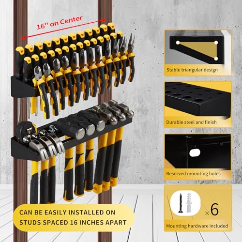 Wall Mount Hand Tool Organizer, Screwdriver Organizer, Pliers Holder, Hammer Rack, 2 Pcs Set Heavy Duty Utility Storage Rack for Garage, Workshop (Black) - color: BLACK