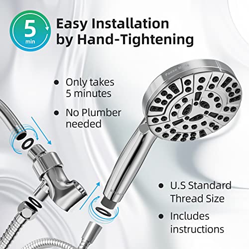 BESAQUO 9 Functions High Pressure Shower Head with Handheld,Built-in Pause Mode&Power Wash,Non-Clogging Nozzles,6ft Hose&Bracket