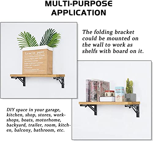 Folding Shelf Brackets - 8 inch 4Pcs Heavy Duty Metal Collapsible Shelf Bracket, DIY Wall Mounted Foldable Shelf Bracket, Space Saving for Bench Table - size: 8 Inch- 4 Packs
