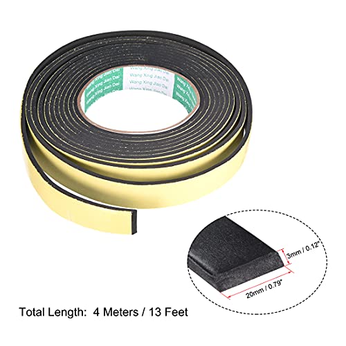 uxcell Sealing Foam Tape 20mm Wide 3mm Thick 4m/13ft Long, Self Adhesive Weather Strip for Window Door Insulation, Pack of 2 - size: 20mmx3mmx4m