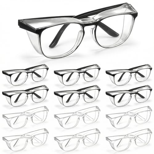 12 Pack Safety Glasses Goggles Anti-Fog Protective Eyewear - color: Black + Transparent