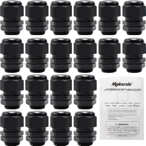 MAKERELE Nylon Waterproof 3/4'' NPT Cable Gland Strain Relief IP68 - color: Black, size: 3/4" 20pcs BAG