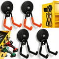 4 Pack Strong Magnet Hooks Heavy Duty, Rubber Coated No Damage Hook for Garage Storage, Dual Hook Design, Large Magnetic Hangers for Tools, Garden, Workshop (Orange2pcs + Black2pcs)