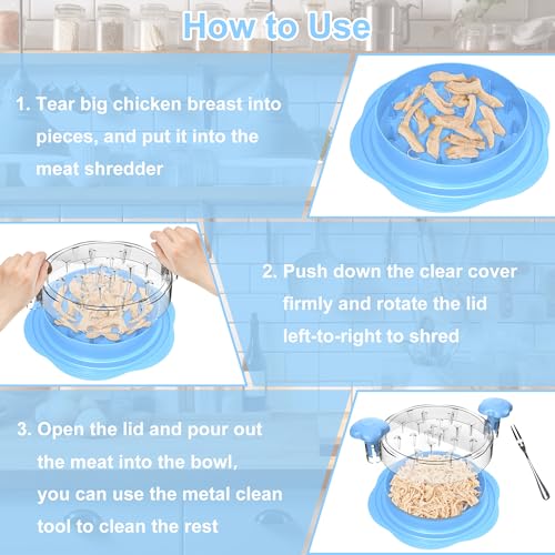 Chicken Shredder Tool Twist Large Meat Shredder with Brush&Fork, Sky Blue - color: Sky Blue