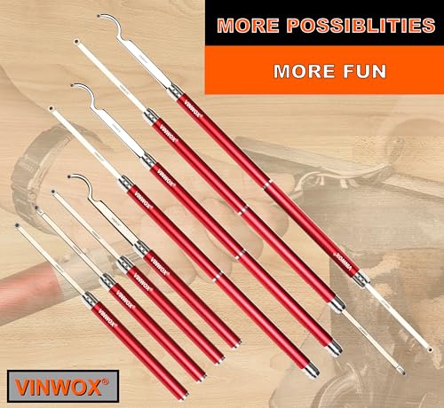 9 PCS Carbide Wood Lathe Turning Tool Set, Pen Turning tools, Including Swan Neck Hollower, Rougher, Finisher, Detailer, Aluminum Handles from 14" to 29", Fine Polished Stainless Steel Shank - size: 9pcs ALU Handle