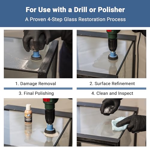 GLASS POLISH DIY Glass Scratch Removal Kit 2” (50mm) - Effective Glass Polishing with Drill or Polisher, Repairs Deep Scratches, Removes Surface Damage and Restores Original Clarity & Shine - size: 2 inch (15 Abrasives)