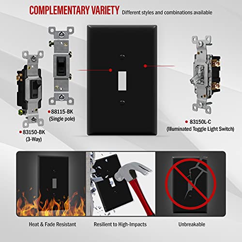 ENERLITES Toggle Light Switch Wall Plate, Gloss Finish, Jumbo Switch Cover, Oversized 1-Gang 5.5" x 3.5", Unbreakable Polycarbonate Thermoplastic, 8811O-BK, Black - color: Black, size: Over-Size