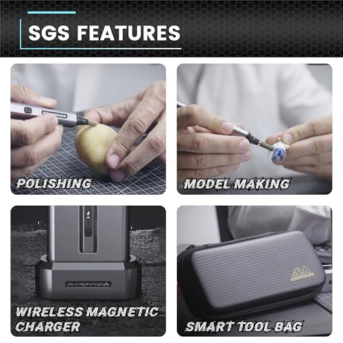 AM ARROWMAX Mini Engraving Pen, Rotary Tool with 42 Bits, Aluminum Case, Smart Motion Control, OLED, APP, Magnetic Charger, Tool Bag, Engraving Pen for Jewelry, Wood, Glass, Carving (SGS PRO Plus) - color: Grey, size: SGS PRO PLUS