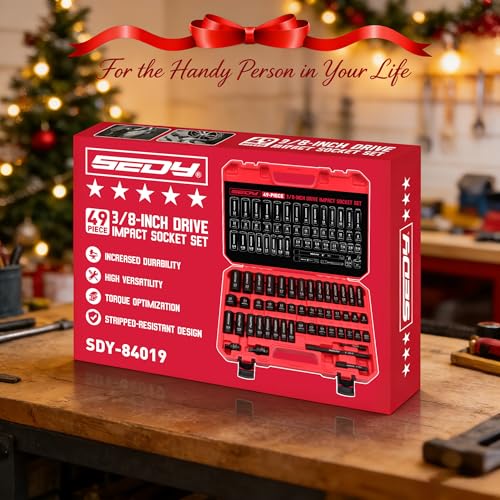3/8" Drive Impact Socket Set - 49-Piece SAE (5/16 to 3/4 inch) and Metric (8-22mm) Sizes with Extension Bars and Universal Joint Standard & Deep CR-V Material for High Durability Impact Wrench - style: 3/8" | 49-Piece Standard & Deep