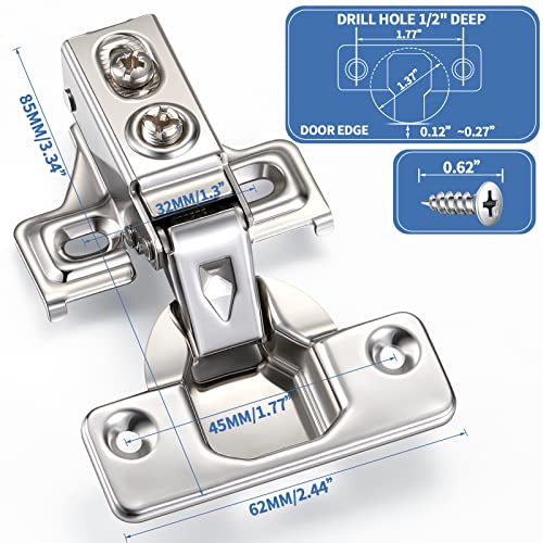 Chumia 100 Pack 1/2 Inch Soft Closing Cabinet Hinges for Kitchen Partial Overlay Kitchen Cabinet Door Hinges 105 Degree Concealed with Mounting Screws for Frameless Face Frame Door