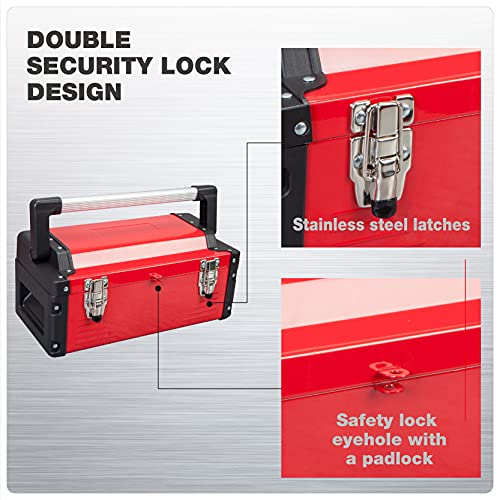 Jack Boss Metal Tool Box Steel 16" Inch Tool Organizer Box Durable Portable Tool Storage with Alum Alloy Handle Double-Lock Toolbox & Removable Tray … - size: 16Inch