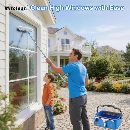 Mitclear Window Cleaning Kit 77'' Long Handle with Bucket for Home Outdoor - style: Window Cleaning Kit with Poles