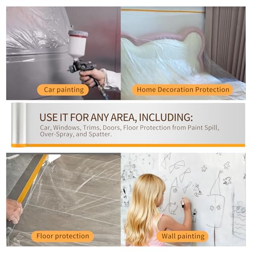 Pre-Taped Masking Film for Painting-4Rolls 8.86ft x 65.6ft Painters Plastic - size: 8.86ft x 65.6ft