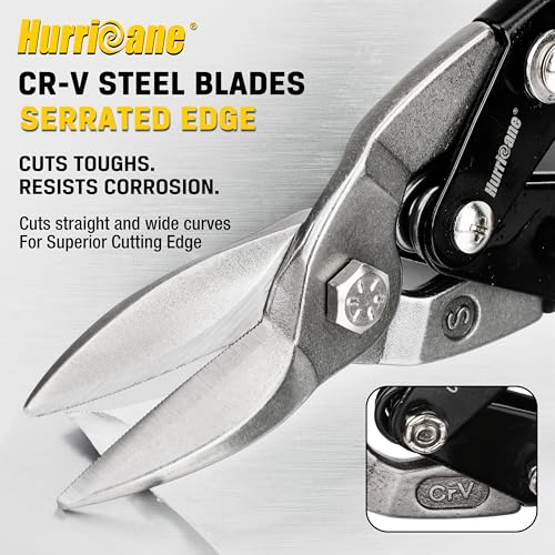 HURRICANE 10 inch Aviation Tin Snips, Straight Cut Metal Shears with Non-Slip Tyregrip Handle, Cr-V Steel Blades Shears for Thin Sheet Metal, Aluminum, Gutter & DIY Projects - size: 10 Inch Regular: Straight Cut