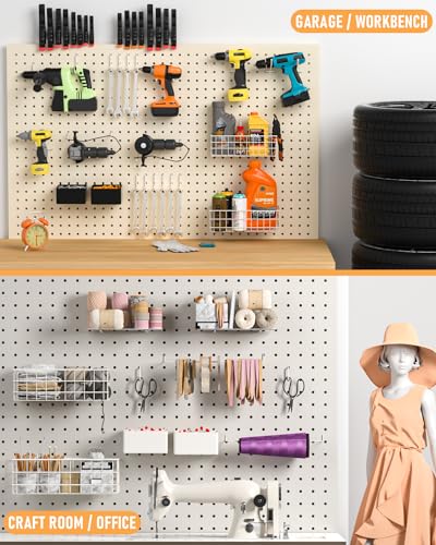 INCLY 4 Pack Pegboard Baskets Bins Set, White Metal Pegboard Accessories - color: White