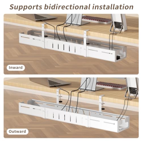 Under Desk Cable Management Tray,Expandable 25.2Inch – 38Inch,White - color: White-1