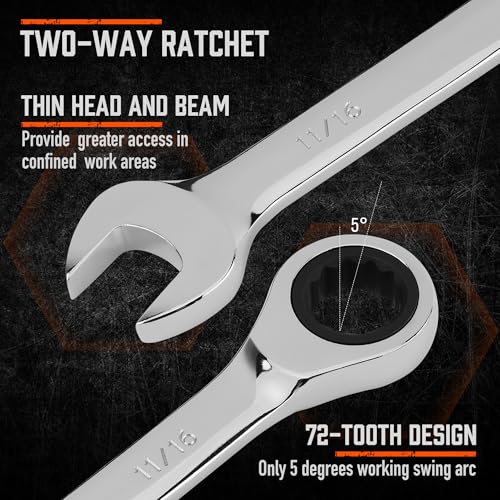 HORUSDY 26-Piece Ratcheting Wrench Set | Metric and SAE (6-19 mm & 1/4” to 3/4“) | Ratchet Combination Wrenches Set with Organizer | 72-Tooth | Chrome Vanadium Steel - style: 26pcs Metric&SAE Ratchet Wrench Set
