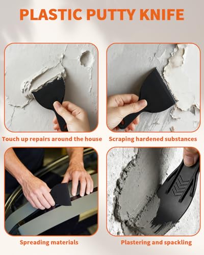 18 PCS Plastic Putty Knife, Includes 12 Plastic Putty Filler Knife and 6 Scrapers Tool, Flexible Putty-Scraper for Spackling, Repairing Drywall, Removing Wallpaper, Applying Mud or Plaster