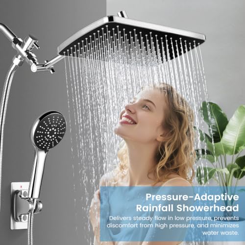 Shower Head with Handheld,High Pressure Chrome Rain Shower Head - color: A-Chrome, style: Rectangular 12"