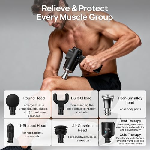 HEYCHY Massage Gun Deep Tissue, Muscle Massager Titanium, Heat and Cold - color: Titanium Alloy Black