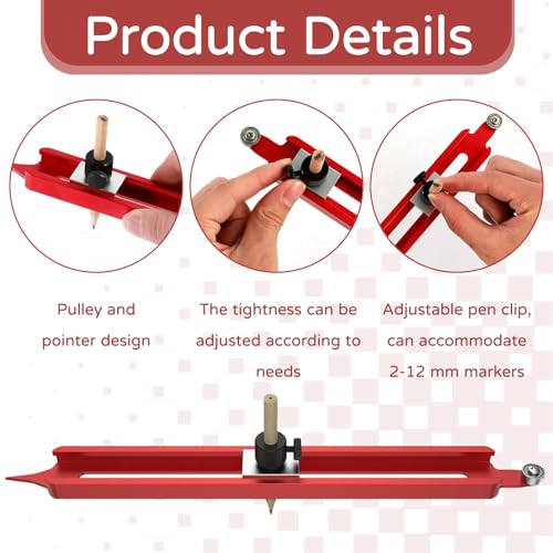 Contour Scribe Tool Aluminum Adjustable | For Woodworking Tiling Carpentry, Precision Profile Marking Tool with Adjustable Pencil Holder, Aluminum Alloy