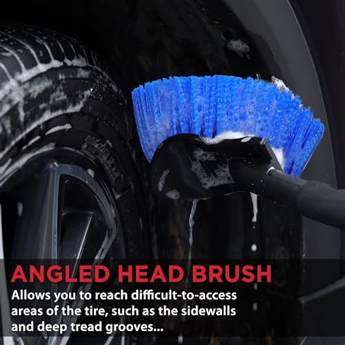 TAKAVU 17.5in Tire Brush, Stiff Bristle Long Handle, Heavy Duty (Blue) - color: Blue