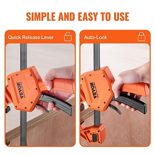 VEVOR Bar Clamps for Woodworking, 2-Pack 24" One-Handed Clamp/Spreader, Quick-Change F Clamp with 300 lbs Load Limit, High-strength Plastic and Carbon Steel, Wood Clamps for Woodworking Metal Working - size: 24"(2 Pack), style: Quick Grip
