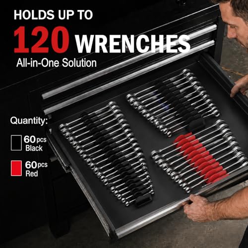 EGOVO 120 pcs Modular Wrench Organizer for Tool Drawers (Black & Red) - color: Black & Red
