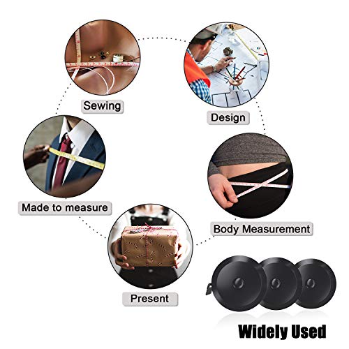 DiCUNO 3-Pack Soft Retractable Measuring Tape, 60-Inch 1.5 Meter, Black - color: Black*3pcs
