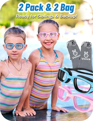 Vvinca Kids Swim Goggles, Swimming Goggles for Kids 3-14 Anti-Fog UV Protection No Leak Pool Glasses for Boys Girls - color: 12-black & Pink