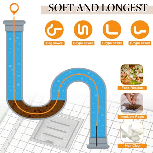 3pcs 50 Inch Drain Snake Hair Clog Remover Tool - style: 50 IN