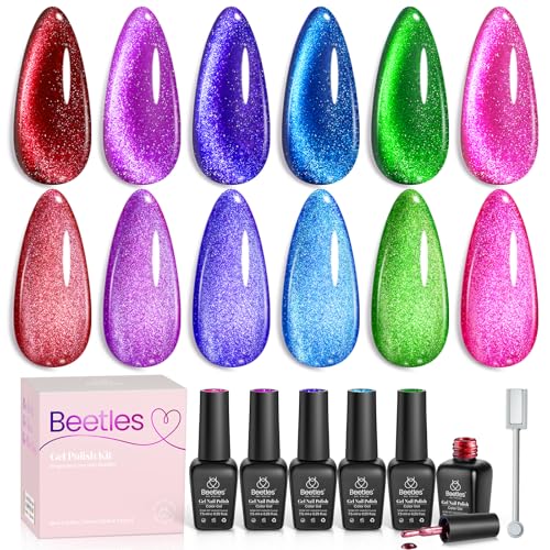 Beetles Cat Eye Gel Nail Polish Set, 6 Colors Cat Eye Glitter Gel Polish - color: A - Cat Eye | Youth Radiance