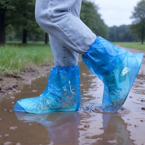 Yzurbu 20PCS 13.7" Disposable Boot & Shoe Covers – 14g Extra Thick Blue Waterproof & Non-Slip CPE Overshoes, XL Size Fits up to Men's 12, Women's 14 – For Home, Cleaning, Travel, Indoors & Outdoors