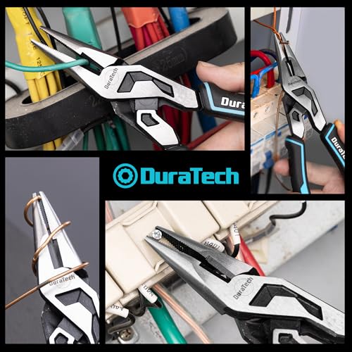 DURATECH 8.5" Compound Needle Nose Pliers with Threaded Hole, Wire Cutter
